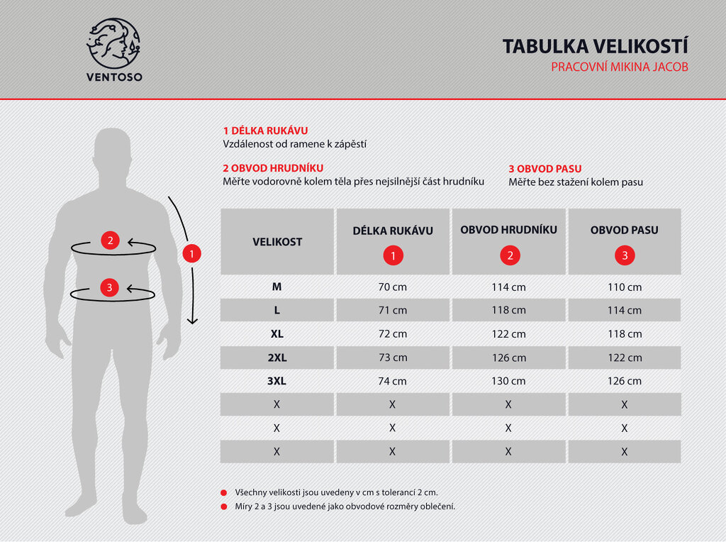 Tabulka velikostí - Pracovní mikina Jacob